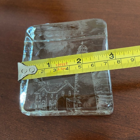 Recycled Glass Clear Wedge Paperweight Etched Lighthouse Blenko - Picture 8 of 9